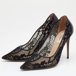Pre Owned Valentino Black Lace Pointed Toe Pumps Size 39