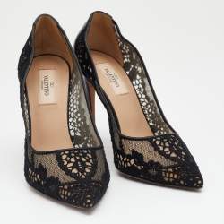 Pre Owned Valentino Black Lace Pointed Toe Pumps Size 39