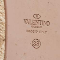 Pre Owned Valentino Black Lace And Leather Espadrille Flats Size 38