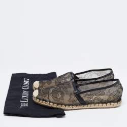 Pre Owned Valentino Black Lace And Leather Espadrille Flats Size 38