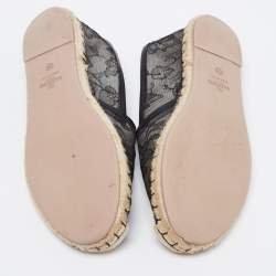 Pre Owned Valentino Black Lace And Leather Espadrille Flats Size 38
