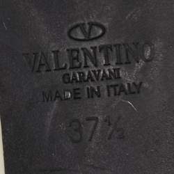 Pre Owned Valentino Black/Off-White Leather Rockstud Ankle Strap Pumps Size 37.5