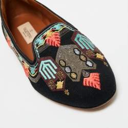 Pre Owned Valentino Black Brocade Spring Garden Smoking Slippers Size 36