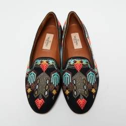 Pre Owned Valentino Black Brocade Spring Garden Smoking Slippers Size 36