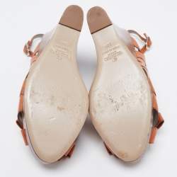 Pre Owned Valentino Brown Leather Peep Toe Wedge Sandals Size 39.5