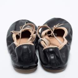 Pre Owned Valentino Black Leather Rockstud Bow Scrunch Ballet Flats Size 36