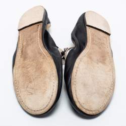 Pre Owned Valentino Black Leather Rockstud Bow Scrunch Ballet Flats Size 36