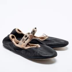Pre Owned Valentino Black Leather Rockstud Bow Scrunch Ballet Flats Size 36