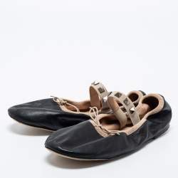 Pre Owned Valentino Black Leather Rockstud Bow Scrunch Ballet Flats Size 36