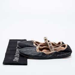 Pre Owned Valentino Black Leather Rockstud Bow Scrunch Ballet Flats Size 36