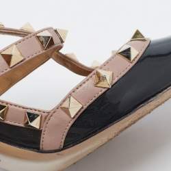 Pre Owned Valentino Dark Grey/Beige Patent Leather Rockstud Ankle Strap Pumps Size 38