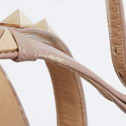 Pre Owned Valentino Dark Grey/Beige Patent Leather Rockstud Ankle Strap Pumps Size 38