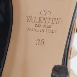 Pre Owned Valentino Dark Grey/Beige Patent Leather Rockstud Ankle Strap Pumps Size 38