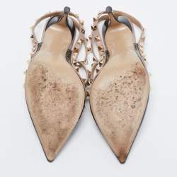 Pre Owned Valentino Dark Grey/Beige Patent Leather Rockstud Ankle Strap Pumps Size 38