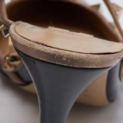 Pre Owned Valentino Dark Grey/Beige Patent Leather Rockstud Ankle Strap Pumps Size 38