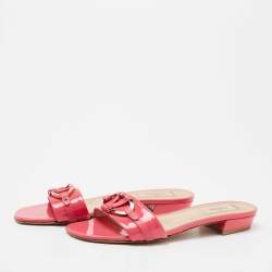 Pre Owned Valentino Pink Patent Leather VLogo Slide Sandals Size 38
