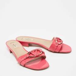 Pre Owned Valentino Pink Patent Leather VLogo Slide Sandals Size 38