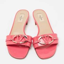 Pre Owned Valentino Pink Patent Leather VLogo Slide Sandals Size 38