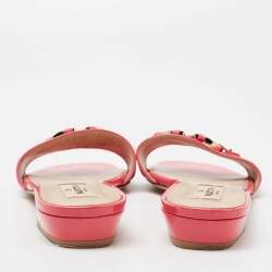 Pre Owned Valentino Pink Patent Leather VLogo Slide Sandals Size 38