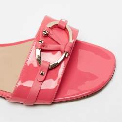 Pre Owned Valentino Pink Patent Leather VLogo Slide Sandals Size 38