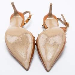 Pre Owned Valentino Tan Leather Rockstud Slingback Pumps Size 37.5