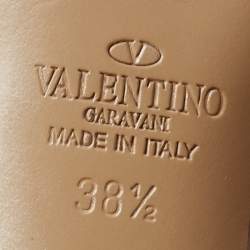 Pre Owned Valentino Black/Beige  Leather Rockstud T Strap Sandals  Size 38.5