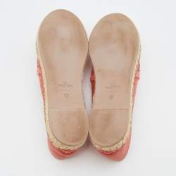 Pre Owned Valentino Light Orange Leather And Lace Espadrille Flats Size 40