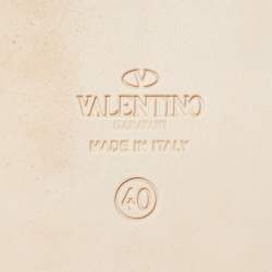 Pre Owned Valentino Light Orange Leather And Lace Espadrille Flats Size 40