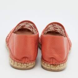 Pre Owned Valentino Light Orange Leather And Lace Espadrille Flats Size 40