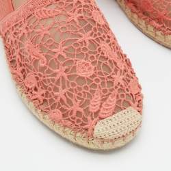Pre Owned Valentino Light Orange Leather And Lace Espadrille Flats Size 40