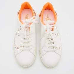 Pre Owned Valentino White/Neon Orange Leather Backnet VLOGO Sneakers Size 38