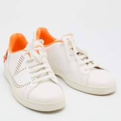 Pre Owned Valentino White/Neon Orange Leather Backnet VLOGO Sneakers Size 38