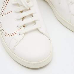 Pre Owned Valentino White/Neon Orange Leather Backnet VLOGO Sneakers Size 38