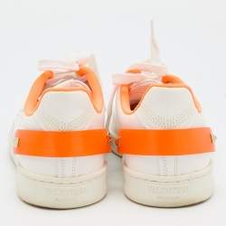 Pre Owned Valentino White/Neon Orange Leather Backnet VLOGO Sneakers Size 38