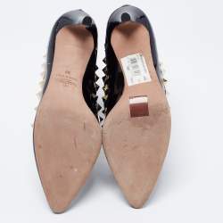 Pre Owned Valentino Black Patent Leather and Suede Rockstud Ankle Boots Size 37