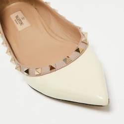 Pre Owned Valentino Cream Patent Leather Rockstud Ballet Flats Size 39