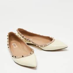 Pre Owned Valentino Cream Patent Leather Rockstud Ballet Flats Size 39