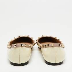 Pre Owned Valentino Cream Patent Leather Rockstud Ballet Flats Size 39