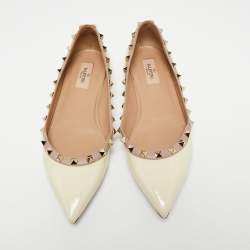 Pre Owned Valentino Cream Patent Leather Rockstud Ballet Flats Size 39
