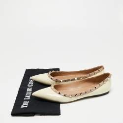 Pre Owned Valentino Cream Patent Leather Rockstud Ballet Flats Size 39