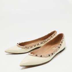 Pre Owned Valentino Cream Patent Leather Rockstud Ballet Flats Size 39