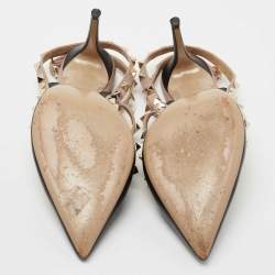 Pre Owned Valentino Black/Beige Leather Rockstud Caged Ankle Strap Pumps Size 39.5