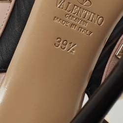 Pre Owned Valentino Black/Beige Leather Rockstud Caged Ankle Strap Pumps Size 39.5