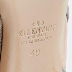 Pre Owned Valentino Metallic Pink/Grey Leather Bow Open Toe Ankle Strap Sandals Size 40