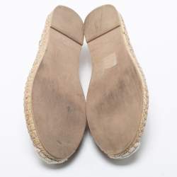Pre Owned Valentino Beige Lace and Leather Espadrille Flats Size Size 39