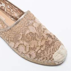 Pre Owned Valentino Beige Lace and Leather Espadrille Flats Size Size 39