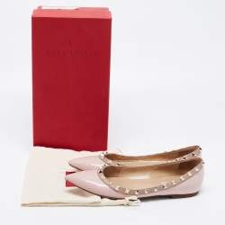 Pre Owned Valentino Pink Patent Leather Rockstud Ballet Flats Size 37