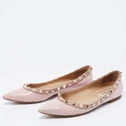 Pre Owned Valentino Pink Patent Leather Rockstud Ballet Flats Size 37