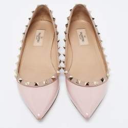Pre Owned Valentino Pink Patent Leather Rockstud Ballet Flats Size 37