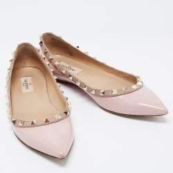 Pre Owned Valentino Pink Patent Leather Rockstud Ballet Flats Size 37